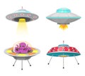 Alien spaceships, set of UFO unidentified flying object, Fantastic rockets, Cosmic spacecrafts in universe space. vector