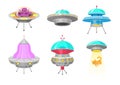 Alien spaceships, set of UFO unidentified flying object, Fantastic rockets, Cosmic spacecrafts in universe space. vector Royalty Free Stock Photo