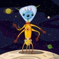 Alien in a spacesuit, cartoon style, background space, vector Royalty Free Stock Photo