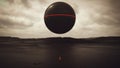 Alien Sphere Black Geometric Abstract Cube Landscape Low Sand Dunes Depth Of Field and Lonely Orange Astronaut Royalty Free Stock Photo