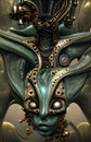 Alien in steampunk armor - Unique digitally painted color artwork