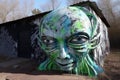 alien street artist's impenetrable fortress of spray paint and stencils