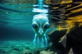 alien swimming in crystal-clear water, with its blue skin and yellow eyes on display Royalty Free Stock Photo