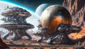 Alien technology constructions, space base on an alien planet, science fiction landscape