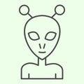 Alien thin line icon. Extraterrestrial foreigner with oval face and large eyes outline style pictogram on white Royalty Free Stock Photo