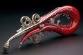 Alien trumpet - like instrument with vibrant red tentacle - like appendages instead of traditional valves, each appendage creating Royalty Free Stock Photo