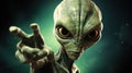 Alien showing peace sign on Camera. Alien. Extraterrestrial Life Concept. Royalty Free Stock Photo