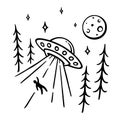 Alien UFO Abduction Doodle Drawing
