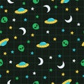 Alien, ufo, moon, star outer space pattern