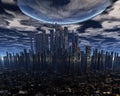 Alien UFO space ship above city Royalty Free Stock Photo