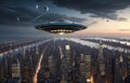 alien UFO space ship above night,Manhattan Royalty Free Stock Photo