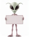 Alien visitor holding blank sign Royalty Free Stock Photo