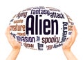 Alien word cloud hand sphere concept