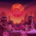 Alien world concept, vector scene for game design