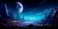 alien world with multiple moons and a dazzling night sky filled with stars, conveying the sense of wonder in discovering Royalty Free Stock Photo