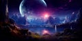 alien world with multiple moons and a dazzling night sky filled with stars, conveying the sense of wonder in discovering Royalty Free Stock Photo