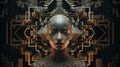 Alienated Symmetry: 4d Abstract Female Face In Cyberpunk Dystopia