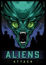 Aliens attack vintage flyer colorful Royalty Free Stock Photo