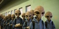 Aliens attending a school for human impersonation, concept of Extraterrestrial infiltration