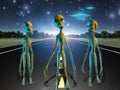 Aliens on country road