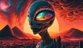 Aliens in the rocky desert. Fantasy illustration. Generated by AI