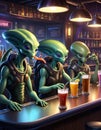 Aliens drinking at the bar, AI