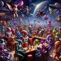 Aliens drinking at the bar, AI