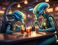 Aliens drinking at the bar, AI