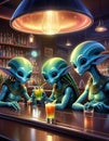 Aliens drinking at the bar, AI
