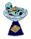 Aliens eat pizza vector illustration