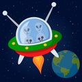 Aliens Flying with Spacecraft in the Space Royalty Free Stock Photo