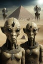 Aliens in front of the pyramids in Egypt AI generated content