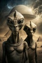 Aliens in front of the pyramids in Egypt AI generated content