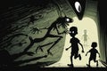 Aliens kidnap a children. Creepy picture of the monster. Generative AI