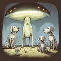 the aliens look at the dog strangely. Generative AI Royalty Free Stock Photo