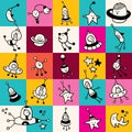 Aliens, planets, stars, space cosmos cartoon characters pattern