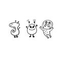 Aliens. Set of aliens. Vector doodle drawings Royalty Free Stock Photo