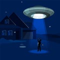 Aliens spaceship abducts the man under cloud of night