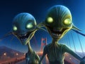 Aliens taking selfies on Golden Gate Bridge