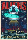 Aliens watching flyer vintage colorful