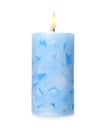 Alight color wax candle on white Royalty Free Stock Photo