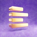 Align left icon. Gold glossy Align left symbol isolated on violet velvet background.