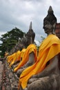 Aligned Buddha statues at Ayutthaya, Thailand. Royalty Free Stock Photo