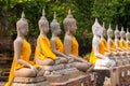 Aligned buddha statues at Wat Yai Chaimongkol Ayutthaya bangkok thailand Royalty Free Stock Photo