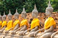 Aligned buddha statues at Wat Yai Chaimongkol Ayutthaya bangkok thailand Royalty Free Stock Photo