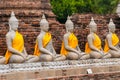 Aligned buddha statues at Wat Yai Chaimongkol Ayutthaya bangkok thailand Royalty Free Stock Photo