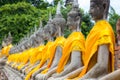 Aligned Buddha statues at Wat Yai Chaimongkol, Ayutthaya, Thailand. Royalty Free Stock Photo