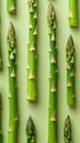 Aligned fresh asparagus spears on a green background., Generated AI