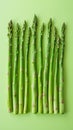 Aligned fresh asparagus spears on a green background., Generated AI