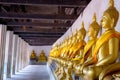 Aligned Buddha statues at Wat Phutthaisawan, Ayuthaya, Thailand.